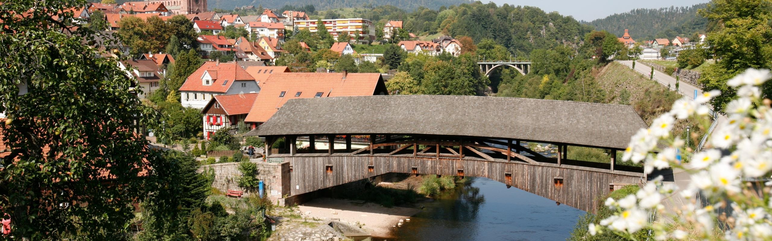 Blick auf die Forbacher Holzbrücke