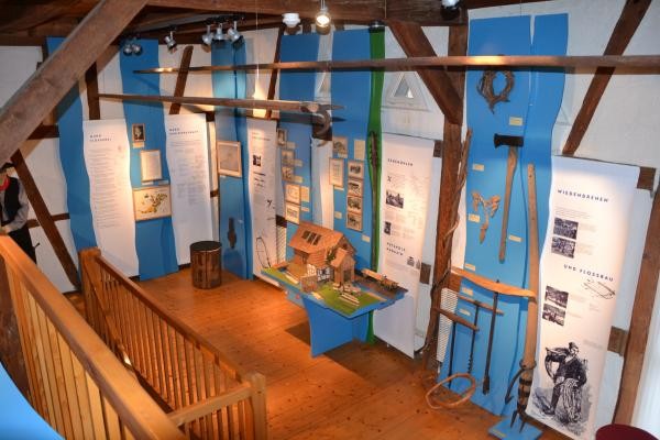 Darstellung der Geschichte der Flößerei anhand von Schautafeln und Gegenständen im Museum Hau Kast in Hörde